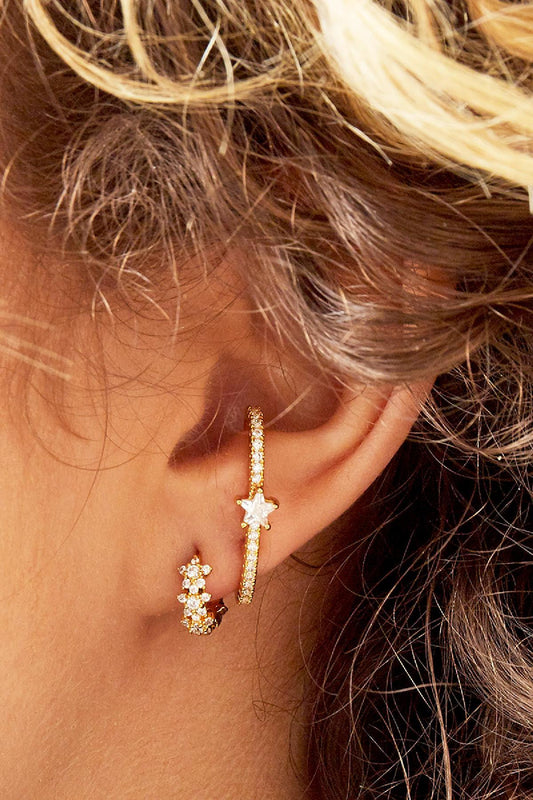 Boucles d'oreilles créoles étoile strass - cuivre