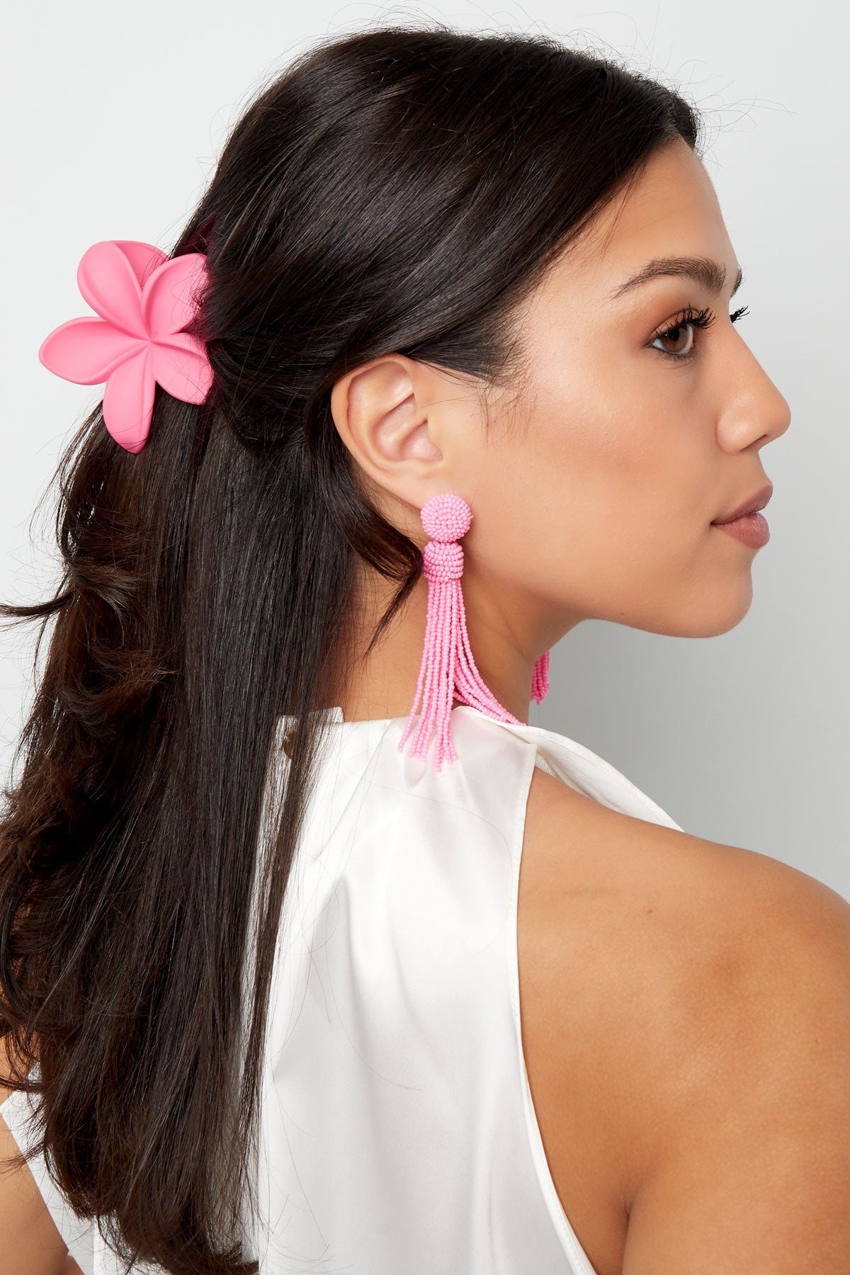 Barrette à cheveux fleur - plastique crème