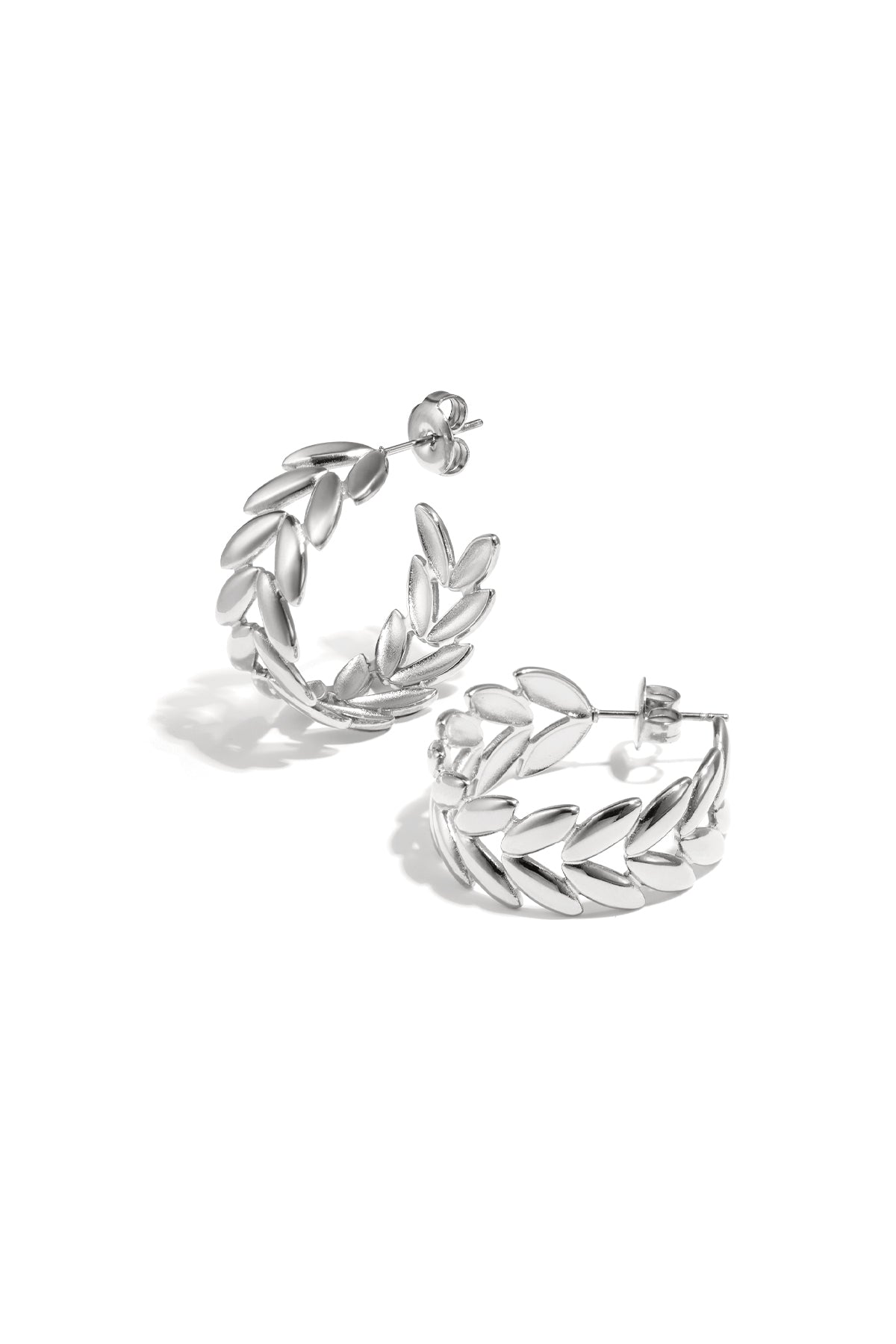 Boucles d'oreilles créoles en acier inoxydable, style feuille, style décontracté, simple et quotidien, bijoux pour femmes
