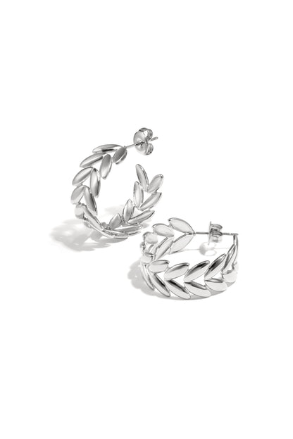 Boucles d'oreilles créoles en acier inoxydable, style feuille, style décontracté, simple et quotidien, bijoux pour femmes