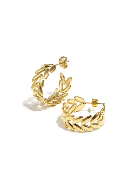 Boucles d'oreilles créoles en acier inoxydable, style feuille, style décontracté, simple et quotidien, bijoux pour femmes