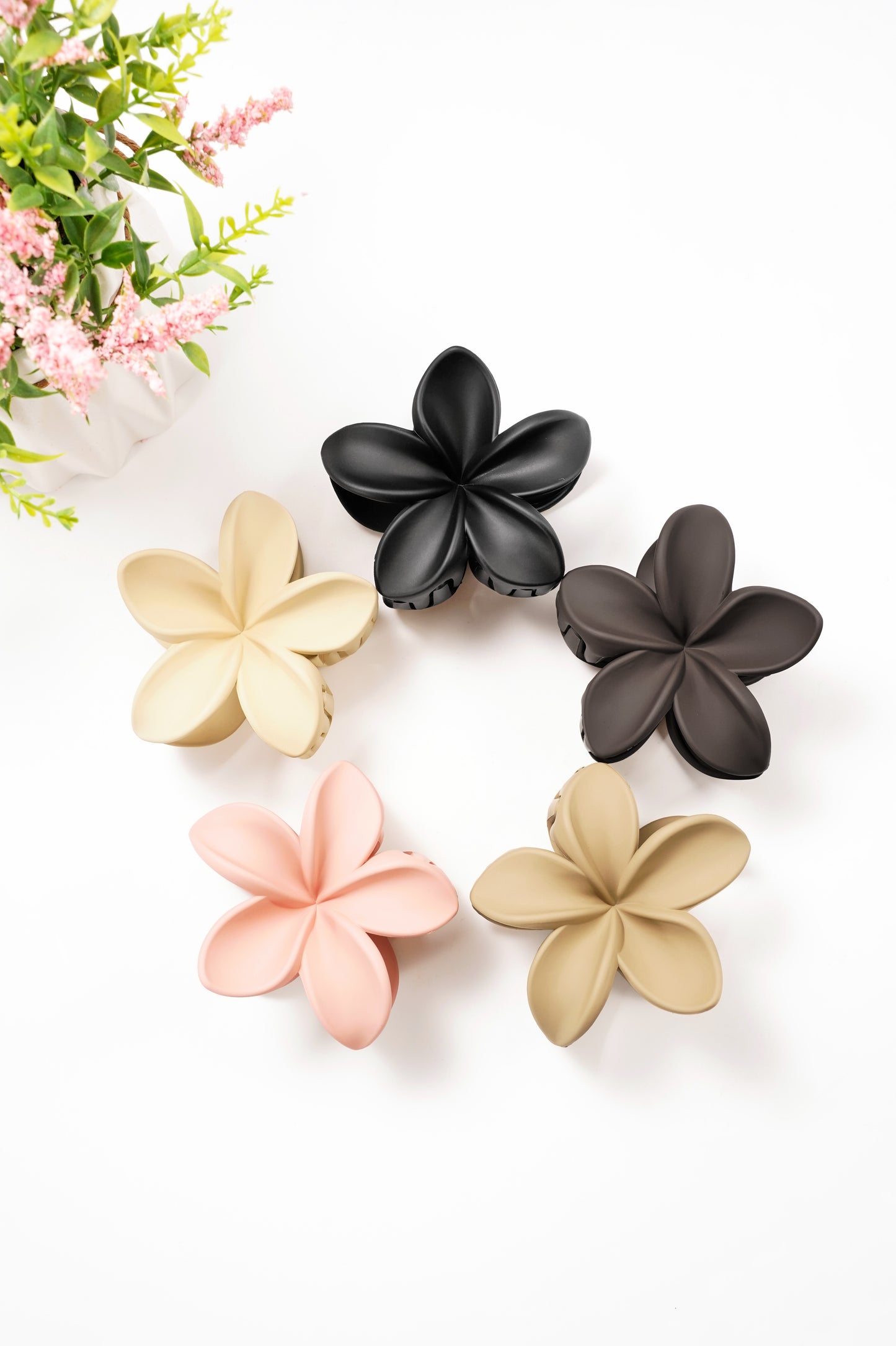 Barrette à cheveux fleur - plastique crème